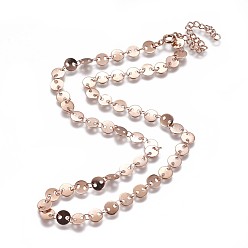 Rose Gold 304 Stainless Steel Link Chain Necklaces, with Lobster Claw Clasps, Flat Round, Rose Gold, 15.7 inch(40cm)