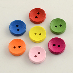 Mixed Color 2-Hole Dyed Wooden Buttons, Flat Round, Mixed Color, 20x4.5mm, Hole: 2mm, about 560pcs/500g