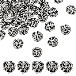 Античное Серебро 40 бусины из сплава в тибетском стиле, без кадмия и без свинца, лев, античное серебро, 12.5x12x7.5 мм, отверстие : 2 мм