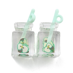 Apfel Transparente Harzanhänger, Imitationsgetränk, Flasche, Apfelmuster, 26.3~27.5x12~13x11 mm, Bohrung: 1.8 mm