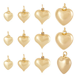 Настоящее золото 18K 12 шт 4 стили латунные подвески, долговечный, с целью перехода в кольце, сердце, реальный 18 k позолоченный, 10~20x9~18x3.5~9.5 мм, отверстие : 3 мм, 3 шт / стиль