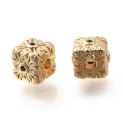 Настоящее золото 18K Латунные микро проложить кубического циркония бусы, без кадмия, без никеля и без свинца, куб с виноградной лозой, реальный 18 k позолоченный, 7.5x7.5x7 мм, отверстие : 1.8 мм