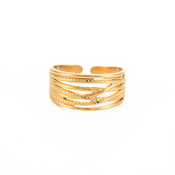 Real 18K Gold Plated Ion Plating(IP) 304 Stainless Steel Criss Cross Open Cuff Ring for Women, Nickel Free, Real 18K Gold Plated, US Size 9 3/4(19.5mm)