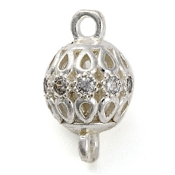 Серебро Шармы-соединители из латуни с микропаве из прозрачного кубического циркония, полые круглые звенья, без свинца и без кадмия, серебряные, 13.5x7.5 мм, отверстие : 1.4 мм