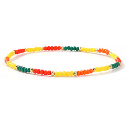 Разноцветный Браслеты из стеклянного бисера и латунных бусин на летнюю тематику, эластичные., простые украшения для женщин, которые можно носить в несколько рядов, roundelle, красочный, 6.50 дюйм (16.5 см)