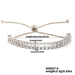 Белый Регулируемые браслеты-слайдеры из латуни с паве из кубических цирконий, теннисные браслеты для женщин, прямоугольные, белые, 10-1/4 дюйм (26 см)