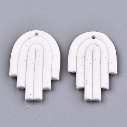 Floral White Handmade Polymer Clay Pendants, Floral White, 34x22x3.5mm, Hole: 1.8mm