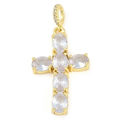 Прозрачный Покрытие стойки латунь кубический цирконий европейские подвески с подвесками, крестовые подвески с большим отверстием, реальный 18 k позолоченный, долговечный, без кадмия и без свинца, прозрачные, 45 мм, отверстие : 5.5x4 мм