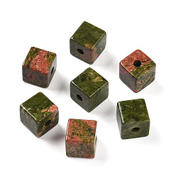 Унакит Натуральный восточный европейский бисер, кубические бусины с большим отверстием , 15~16.5x15~16.5x15~16.5 мм, отверстие : 4.5~5.5 мм