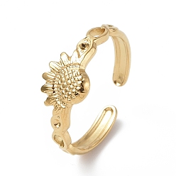 Real 18K Gold Plated 304 Stainless Steel Open Cuff Ring Finding, Ring Settings Ion Plating(IP), Sunflower, Real 18K Gold Plated, US Size 7 1/4(17.5mm), Fit for 1mm