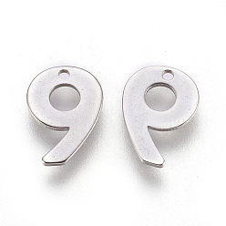 Number Устойчивые к потускнению 201 подвески из нержавеющей стали, число, кол. 9, 11x8x0.6 мм, отверстие : 1 мм