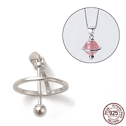 Платина Антикоррозийное покрытие родием 925 стерлингового серебра медальон в виде планеты с защелками, для жемчужных бусин из драгоценных камней, с печатью 925, платина, 15x12.5 мм, отверстие : 4x2.5 мм