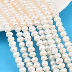 Floral Blanca Hilos de perlas de agua dulce cultivadas naturales, Rondana plana, grado 5 un, blanco floral, 7~8 mm, agujero: 0.2 mm, sobre 65~67 unidades / cadena, 14.96'' (38 cm)