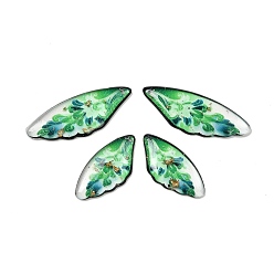 Зеленый 4 шт 4 стили прозрачные подвески из эпоксидной смолы, крыло с цветочным узором, с пайетками и золотой фольгой, зелёные, 29~39x14 ~ х 2.5 мм, отверстие : 1 мм