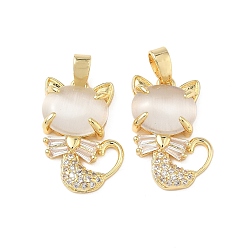 Золотой Латунные микро проложить кубического циркония подвески, с кошачий глаз, подвески в форме кошки, без свинца и без кадмия, долговечный, стойки покрытие, золотые, 18.5x13x4 мм, отверстие : 4x2 мм