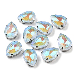 Свет Сапфира Мокко флуоресцентная (ми) капля, пришитая стразами, многожильных ссылки, с настройками латуни, аксессуары для одежды, света сапфир, 18x13x7~7.5 мм, отверстие : 1.2 мм