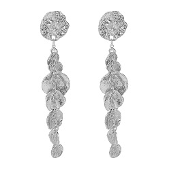 Платина Плоские круглые серьги-гвоздики с кисточками из сплава, платина, 95 мм