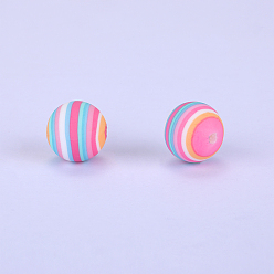 Colorful Printed Round Silicone Focal Beads, Colorful, 15x15mm, Hole: 2mm