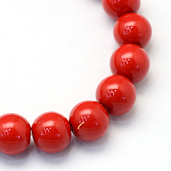 Red Baking Painted Pearlized Glass Pearl Round Bead Strands, Red, 6~7mm, Hole: 1mm, about 145pcs/strand, 31.4 inch