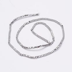 Platinum Plated Electroplate Non-Magnetic Synthetic Hematite Strands, Cube, Grade A, Platinum Plated, 1.5~2x2x2mm, Hole: 0.5mm, about 210pcs/strand, 16.02 inch
