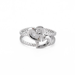 Stainless Steel Color Non-Tarnish 304 Stainless Steel Interlocking Heart Cuff Ring, Hollow Open Ring for Women, Stainless Steel Color, US Size 7 1/4(17.5mm)