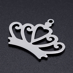 Stainless Steel Color 201 Stainless Steel Pendants, Crown, Stainless Steel Color, 20x25x1mm, Hole: 1.4mm