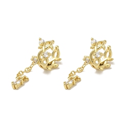 Настоящее золото 18K Женские серьги-манжеты из латуни с покрытием из латуни, прозрачные листья кубического циркония и цепочки-манжеты, без кадмия и без свинца, долговечный, реальный 18 k позолоченный, 34.5x10 мм