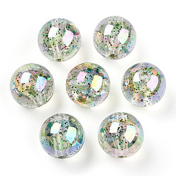 Светло-зеленый УФ-покрытие радужными переливающимися акриловыми бусинами, бусинка в бусине с блестками, круглые, светло-зеленый, 16x15.5 мм, отверстие : 2.7 мм