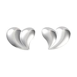 Нержавеющая Сталь Цвет Не тускнеют 304 серьги-гвоздики из нержавеющей стали, сердце, цвет нержавеющей стали, 20.5x24 мм