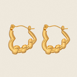 Настоящее золото 18K Поворот с сердечком 304 серьги-кольца из нержавеющей стали, реальный 18 k позолоченный, 20.8x19 мм