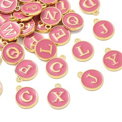 Camellia Golden Plated Alloy Enamel Charms, Enamelled Sequins, Flat Round with Random Mixed Letters, Camellia, 14x12x2mm,Hole:1.50mm