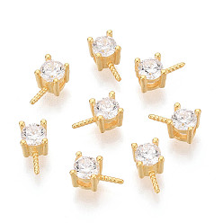 Золотой 925 Застежки-гвоздики из стерлингового серебра и прозрачного кубического циркония, за половину пробурено бисера, золотые, 8x4x4.5 мм, отверстие : 1.8 мм, штифты : 1 мм