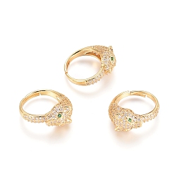 Золотой Регулируемые латунные пальцевые кольца, с микро проложить кубического циркония, долговечный, леопард головы, золотые, Размер 7, 17 мм