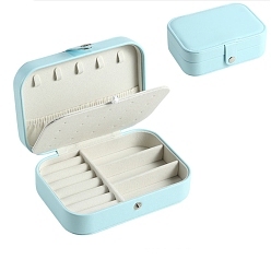 Голубой Прямоугольный органайзер для набора ювелирных изделий из искусственной кожи с кнопкой-кнопкой, портативный дорожный футляр для сережек, Кольца, , голубой, 16x11x5 см