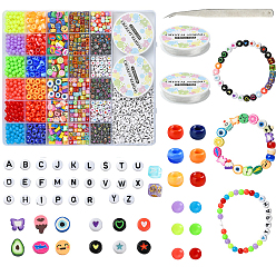 Couleur Mélangete Kits de fabrication de bijoux pour bracelets en perles acryliques et en argile polymère, couleur mixte, 6~132x0.8~11x0.8~6mm, Trou: 1.2~3.8mm