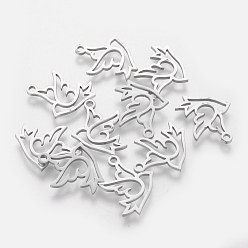 Couleur Acier Inoxydable Pendentifs en acier inoxydable anti-ternissement, oiseau, couleur inox, 201mm, Trou: 17.6x13.2x1mm
