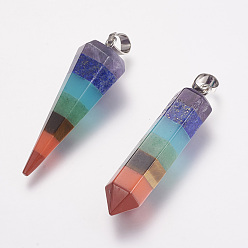 Смешанные камни Чакра ювелирные изделия йога, природные и синтетические Gemstone подвески, латунная фурнитура с платиновым покрытием, разнообразные, 47x11~15 мм, отверстие : 5x8 мм