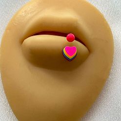 Сердце 316 хирургическая нержавеющая сталь с акриловыми кольцами для губ, цвет нержавеющей стали, ярко-розовый, сердце, внутренний диаметр: 10 мм, штифты : 1.2 мм, Руководитель: 4 mm
