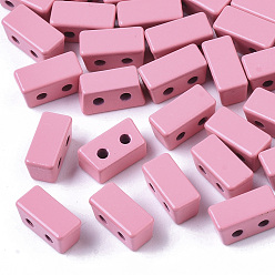 Pink Spray Painted Alloy Multi-Strand Links, Cadmium Free & Lead Free, For Tile Elastic Bracelets Making, Trapezoid, Pink, 8x4x4.5mm, Hole: 1mm