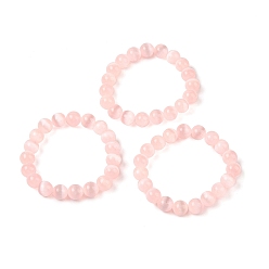 Pink Круглые браслеты из натурального селенита с бусинами, окрашенные украшения для женщин, розовые, внутренний диаметр: 2-1/4 дюйм (5.6 см)