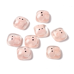 Rabbit Transparent Resin Cabochons, Square, Misty Rose, Rabbit Pattern, 19x19x8mm