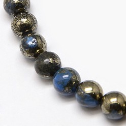 Blue Electroplate Gemstone Natural Pyrite Round Beads Strands, Dyed, Blue, 8mm, Hole: 1mm, about 50pcs/strand, 15.74 inch
