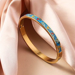 Темно-Голубой 304 из нержавеющей стали эмаль браслеты, шарнирные браслеты для женщин, ионное покрытие (ip), реальный 18 k позолоченный, глубокое синее небо, внутренний диаметр: 2-3/8 дюйм (6 см)