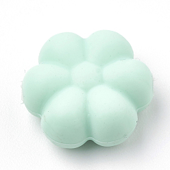 Aigue-marine Perles de silicone écologiques de qualité alimentaire, flowerr, aigue-marine, 14x13x6mm, Trou: 2mm