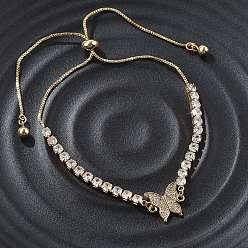 Настоящее золото 18K Регулируемые браслеты-слайдеры из латунных ракушек, Боло браслеты, с фианитом и цепочками, бабочка, стойки покрытие, долговечный, без кадмия и без свинца, реальный 18 k позолоченный, внутренний диаметр: 2~3-3/8 дюйм (5~8.5 см)