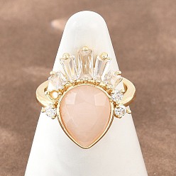 Rosenquarz Fingerringe aus Messing mit natürlichem Rosenquarz, Träne, Zirkonia Fingerringe, golden, us Größe 7 1/4 (17.5 mm)