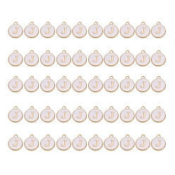 Letter J Подвески из позолоченного сплава, с эмалью, эмалированные блестки, плоско-круглые, белые, letter.j, 14x12x2 мм, отверстие : 1.5 мм, 50 шт / коробка