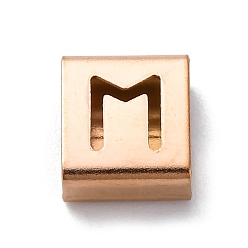 Letter M Ионное покрытие (ip) 304 квадратные подвески-слайдеры из нержавеющей стали, розовое золото , Буква М, 9x8x4 мм, отверстие : 3.5x8.5 мм
