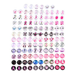 Gemischte Farbe Glas cabochons, halbrund / Haube mit rosa Brustkrebsrosa-Bewusstseins-Bandmuster, Gemischte Farbe, 12x4.8 mm, ca. 116 Stk. / Beutel