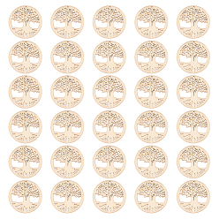Античный Белый 30 шт. неокрашенные натуральные деревянные большие подвески, формы для лазерной резки, Кольцо с деревом жизни, старинный белый, 60x59x2 мм, отверстие : 2 мм